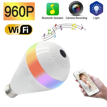 

E27 Wireless Bluetooth Music Speake Bulb Wi-fi FishEye 360 Panoramic 1.3MP Mini Security Light Bulb WiFi Camera CCTV Home Securi
