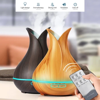 

HOOMIN Aroma Essential Oil Diffuser Ultrasonic Air Humidifier with Wood Grain 7 Color LED Lights for Office Home USB Electric