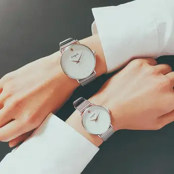 

Hot Sale Ulzzang Full Stainless Steel Black Silver Quartz Dress Wristwatches Wrist Watch for Men Women Couple