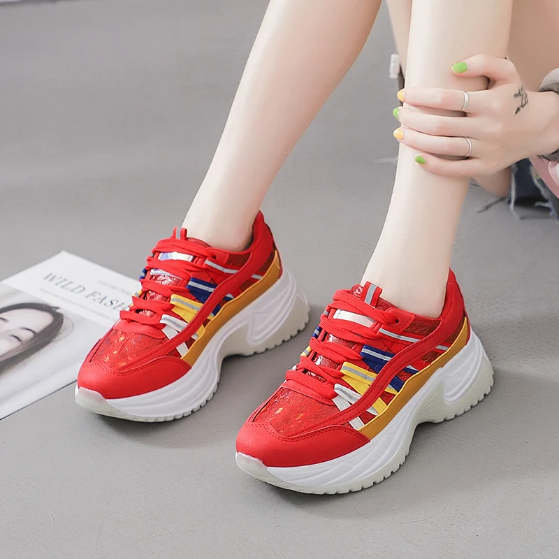 

2019 New Sprinhg Autumn Women Shoes White Shoes Fashion Wild Platform Footwear Breathable Mesh Casual Shoes Sneakers