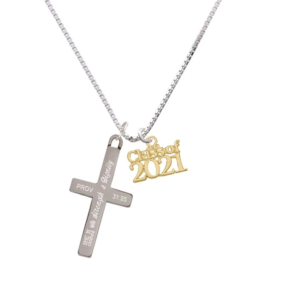 Gold Tone Class of 2021 - Strength and Dignity - Cross Necklace