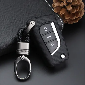 

Soft Carbon Fiber Car Flip Key Case Cover For Toyota Yaris Reiz Carola Rav4 Folding Keys keychain Car Styling Accessory