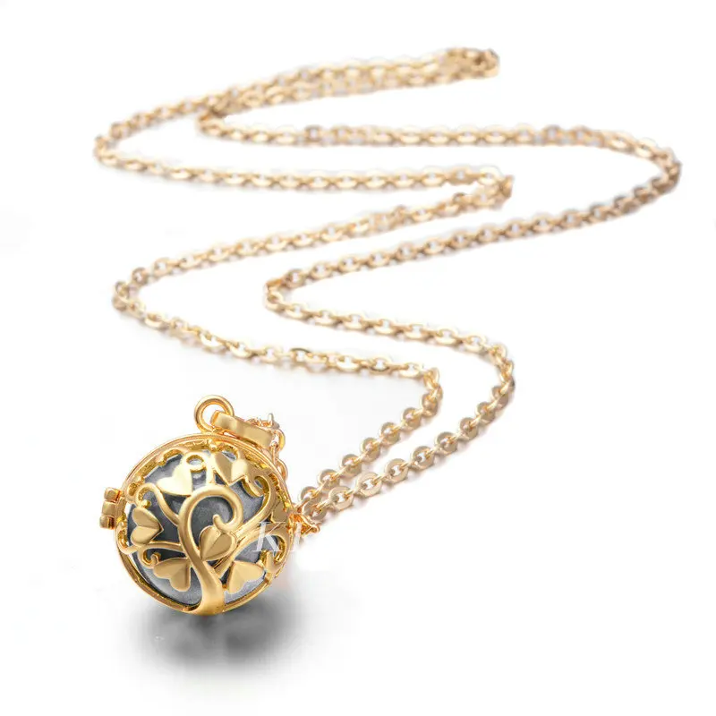 

Eudora Angel Caller Locket pendentif for 16mm bola Gold Cage Pendants with 45'' gold chain necklace jewelry gift H213-NL35