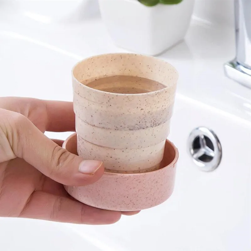Outdoor Retractable Travel Coffee Cup Wheat Straw Made Telescopic Folding Teacups Portable Activities Folding Water Cups