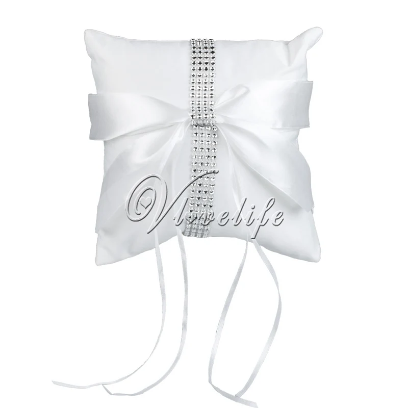 

Wedding Ring Pillow Cushion Holder With Bling Rhinestone Ribbon Bow 20cm x 20cm Ring Bearer for Wedding Favor Party Decor