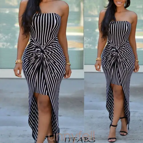 

Women's Strapless Maxi Dress Plus Size Tube Top Long Sundress Cover Up Sleeveless Stripes Bandage Dresses