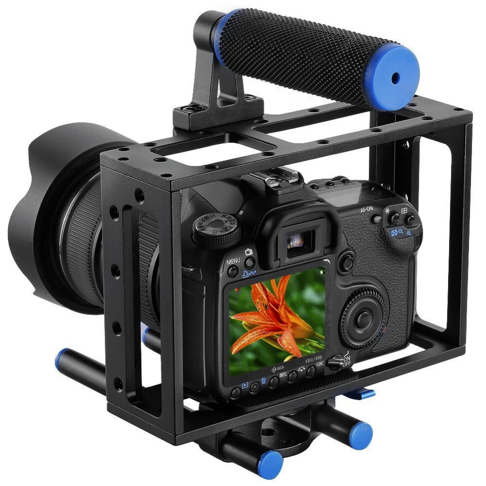 Handheld Aluminum Alloy Rail 15mm Rod DSLR Rig Video Camera Cage Rail