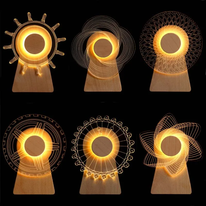 

Wooden Music Box 3D Night Light Windmill Lights Rotating Music Box Creative Gift Desktop home decoration table lamp