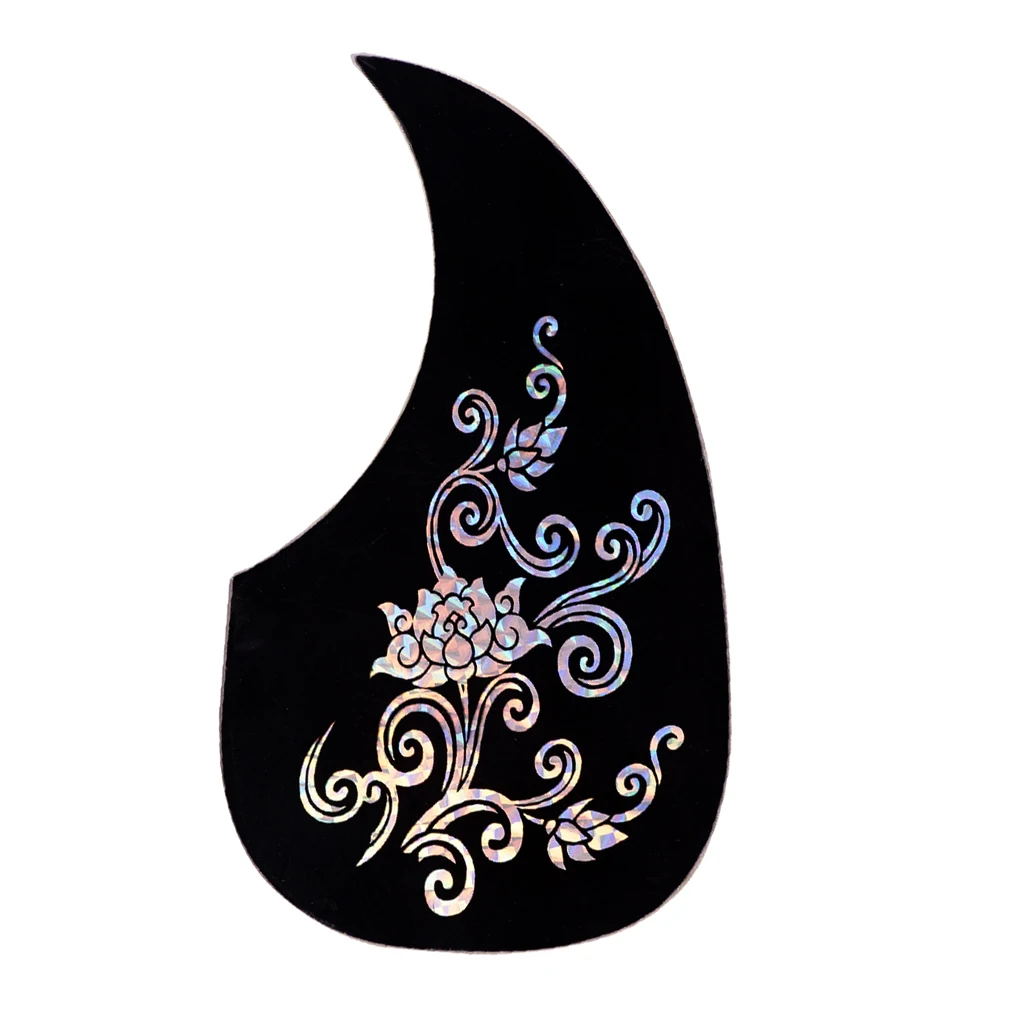 

Rubber Drop Shape Acoustic Guitar Pickguard Anti-scratch Plate Black Shading with White Flower