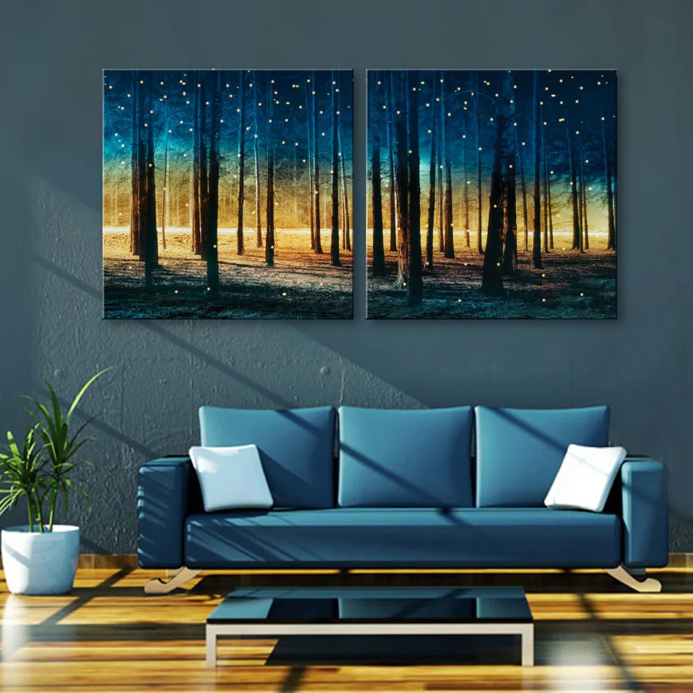 

Free Shipping Stretched Canvas Prints Forest LED Flashing Optical Fiber Print LED Wall Art LED Decorations