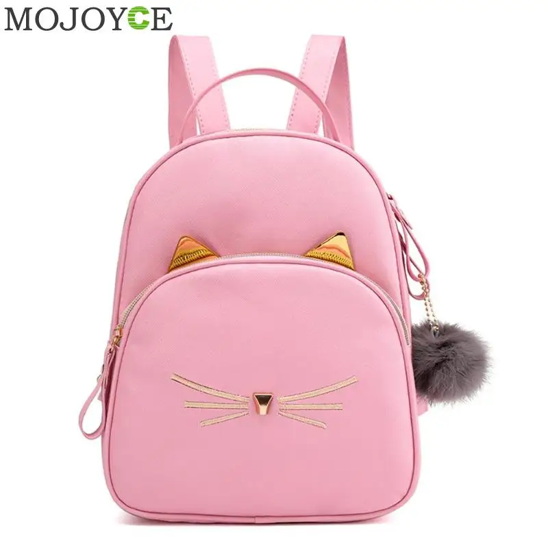 Женский рюкзак для подростков, рюкзак из искусственной кожи, школьные сумки для девочек, мультяшный Кот, квадратный ранец, светильник, сумка на плечо, Mochila Mujer - Цвет: Розовый