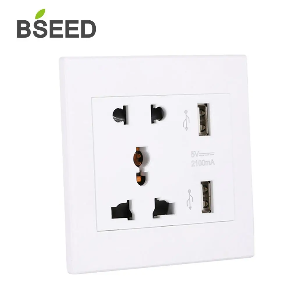 BSEED Home Universal Wall Socket Dual 2 USB Plug Switch Power Supply Plate 2100MA Charger Electric Socket Outlet Adapter Cable