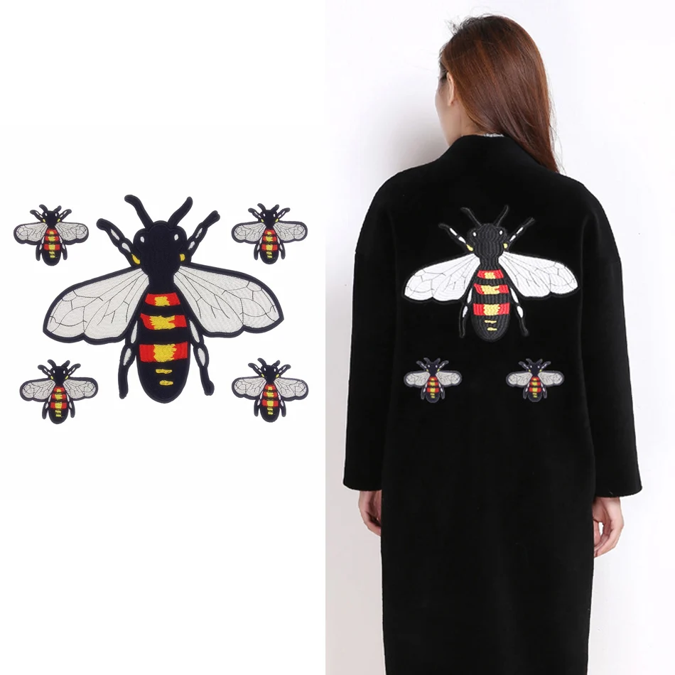 

1Large + 4Mini Bee Quality Embroidered Patch Iron on Applique for DIY 5pcs/lot for T-shirt