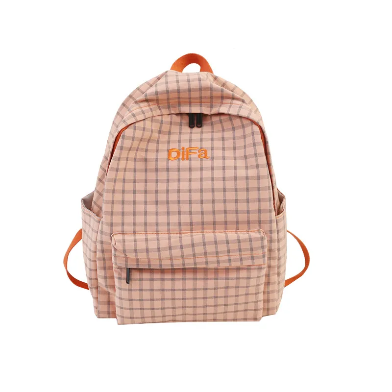 DCIMOR модный клетчатый женский рюкзак, Женский хлопковый холщовый школьный рюкзак для девочек-подростков, рюкзаки для путешествий, модные рюкзаки с вышивкой Mochila - Цвет: orange