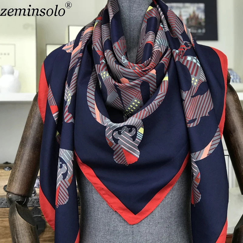 New Design Women Twill Silk Scarf 130*130cm Square Satin Scarves for Women Hair Printed Silk Hijab Scarf Bandana Shawls Stoles