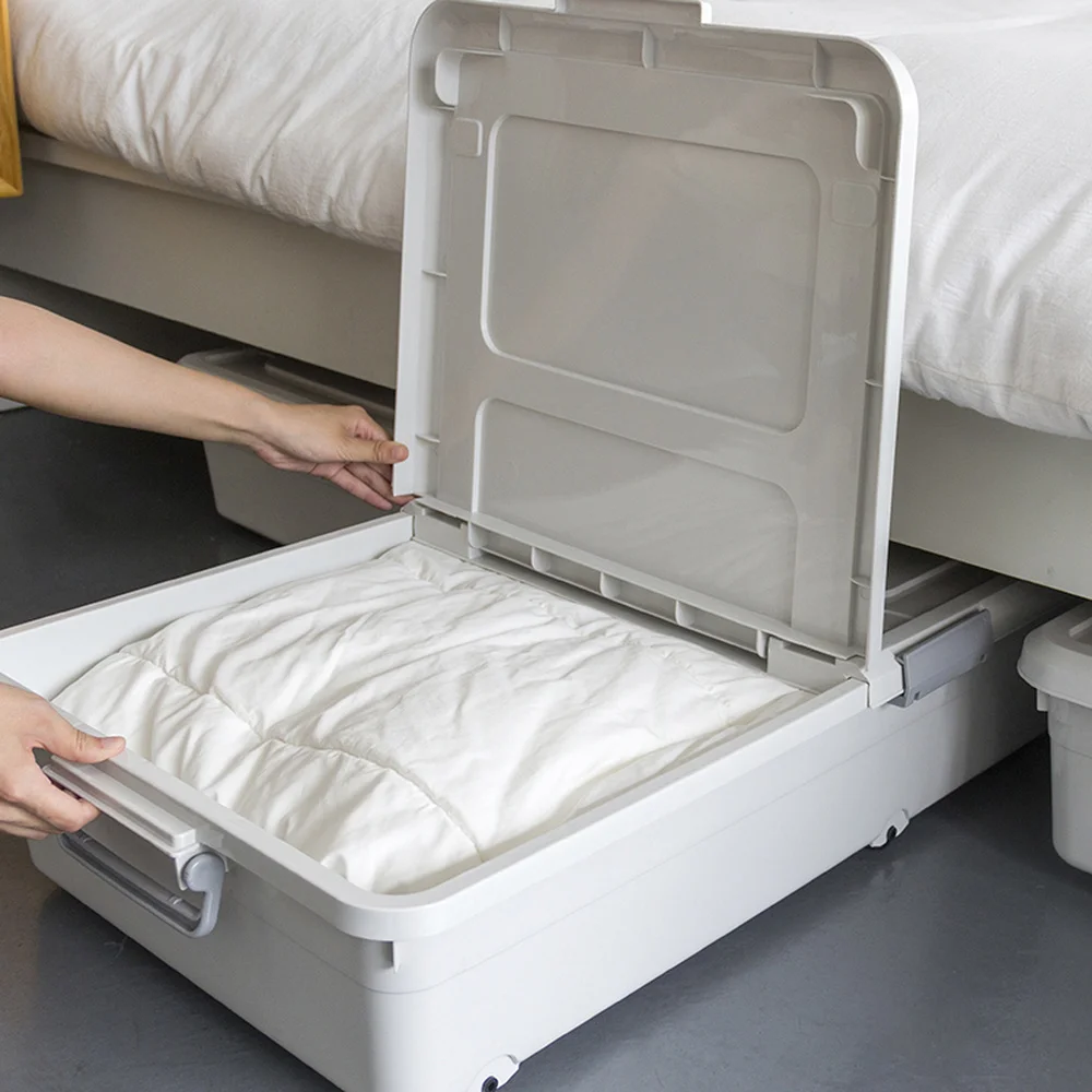 Коробка для хранения на дно кровати с шкивом, большая коробка для хранения стеганой одежды, пластиковая герметичная коробка для хранения на дно кровати wx9281731