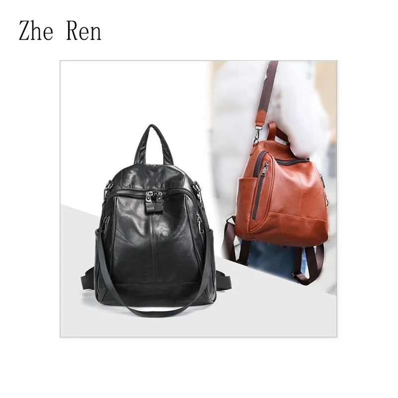 

The new 2018 top layer drop pattern cowhide stitching double shoulder backpack college style travel soft leather bag for women