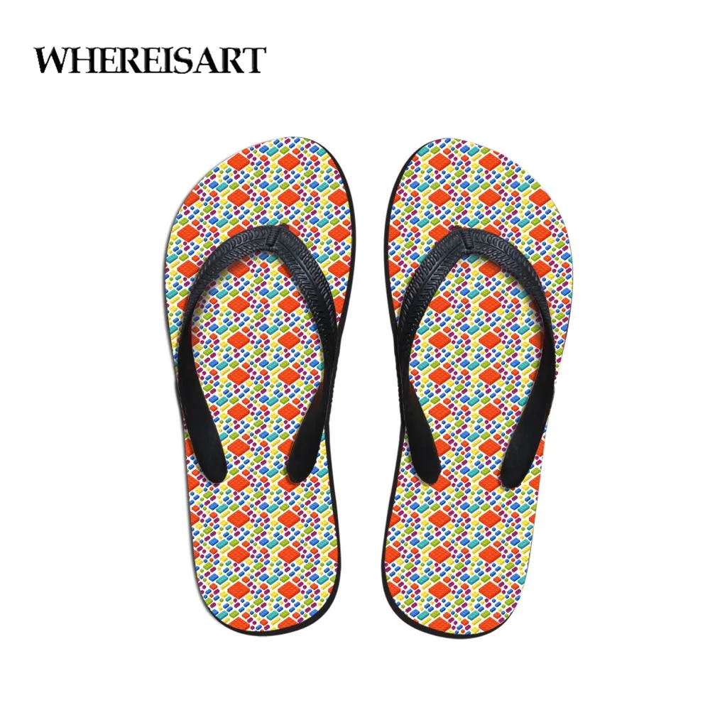 

WHEREISART New Slippers Women Printing Summer Beach Flip Flops Sandals Ladies Slippers Female Sandals Toy Blocks Pattern Shoes