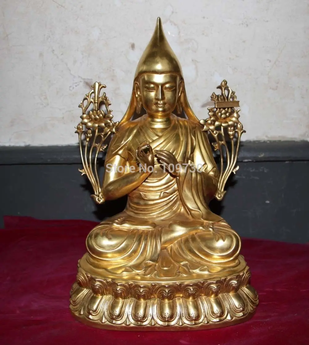 

001750 Perfect china tibet bronze gilt design buddha tsongkhapa statue