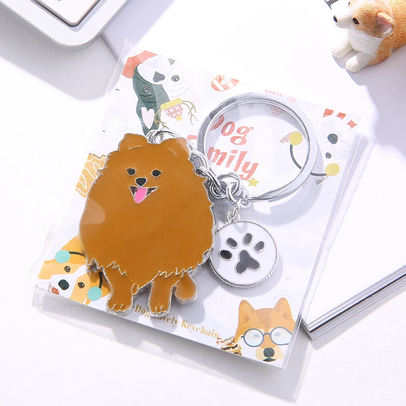 Jewelry Lovely Pomeranian dog charm key chains for women men metal Pet Dogs Keychains bag car key ring holder gifts