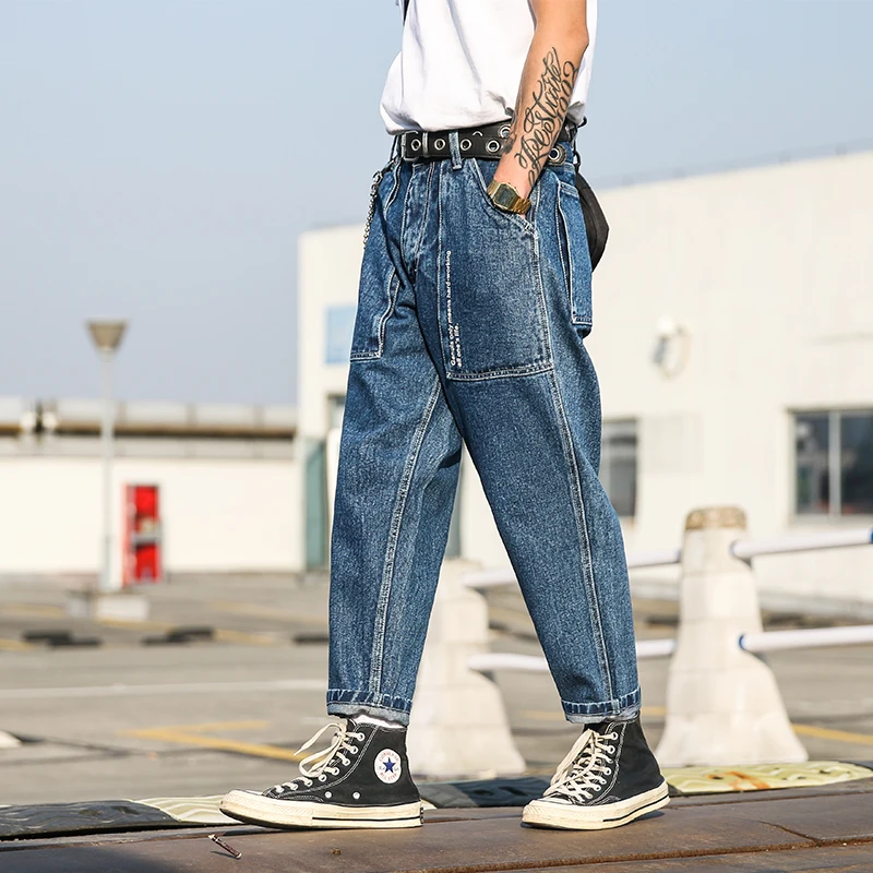 Мужские модные повседневные свободные джинсовые штаны-шаровары, мужские джинсы, брюки в японском стиле Харадзюку, уличные штаны в стиле хип-хоп