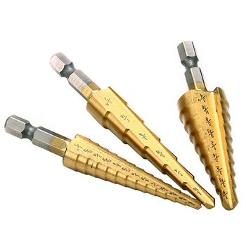 

LIXF-3pcs Quick-change 1/4 inch Hex Shank Titanium Coated Step Drill Bit Set
