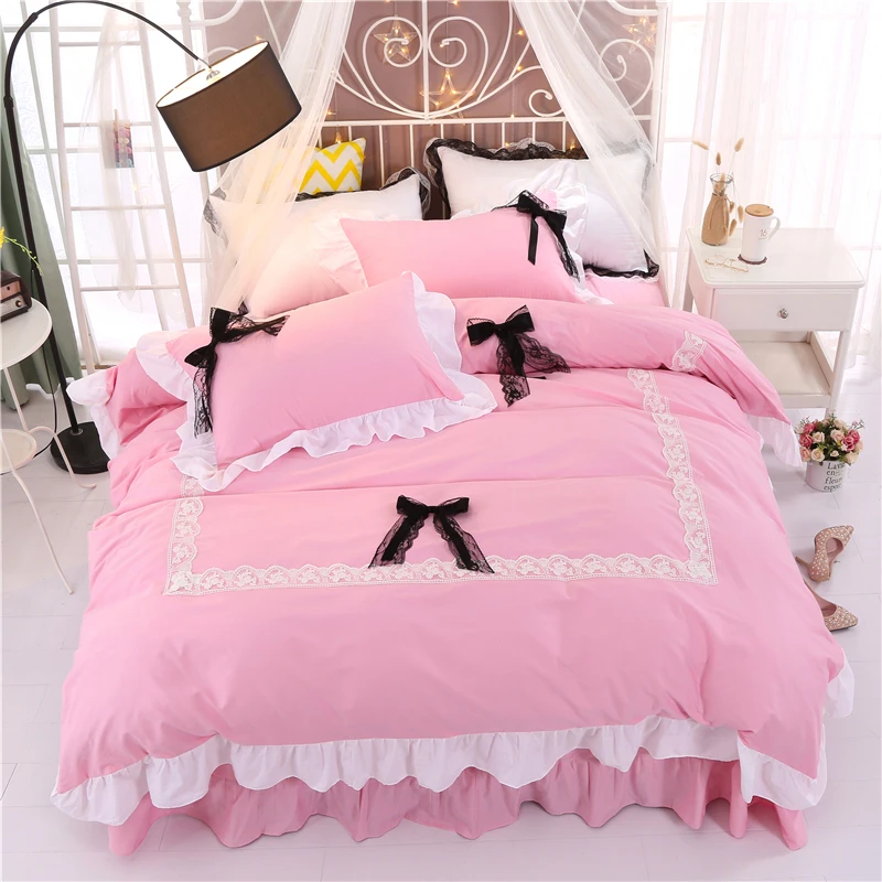 cheap 2018 100% cotton Princess style Bedding Set Queen King size Duvet Cover Set Super Soft Quilt Cover Luxury bedlines 4 Pieces