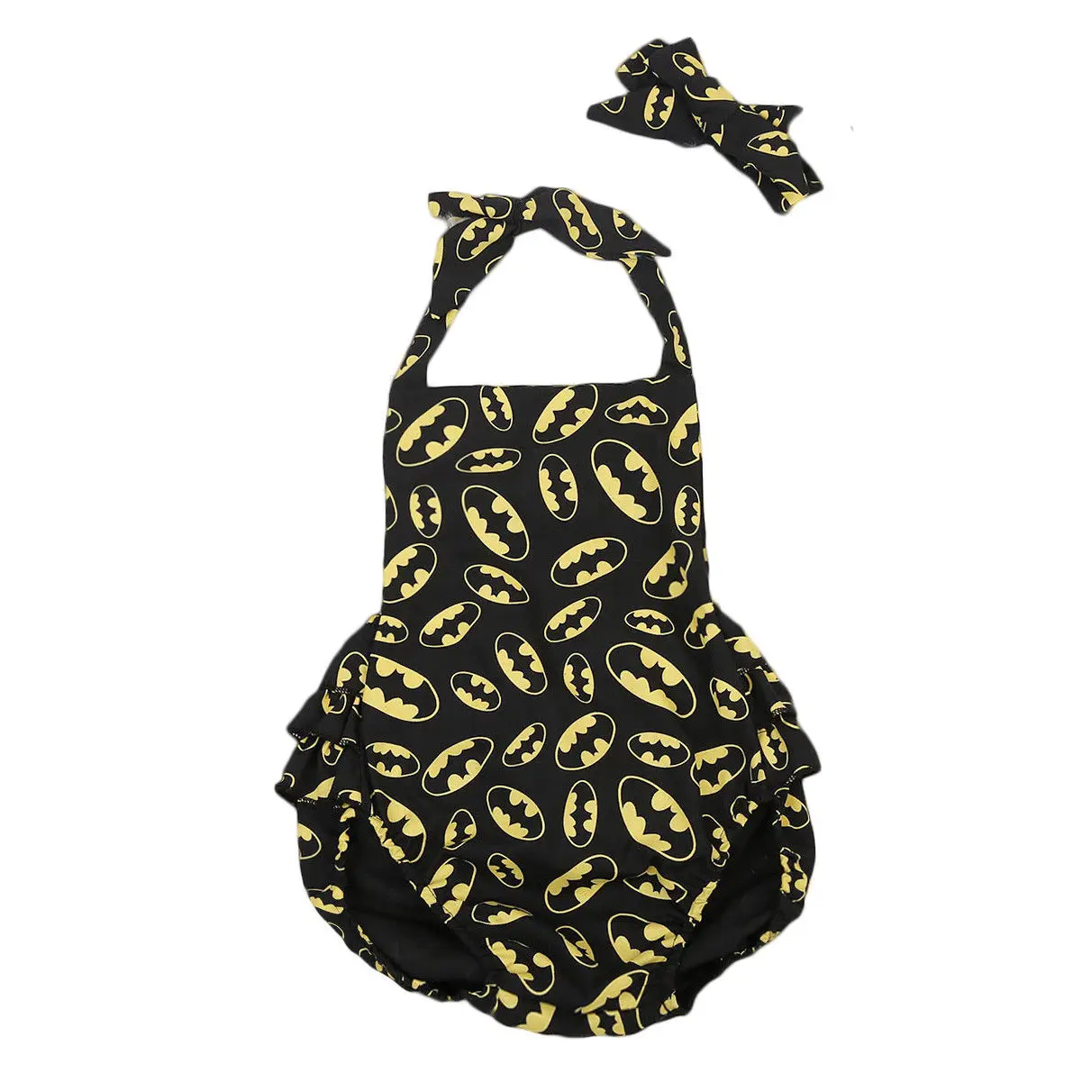 

Newborn Toddler Baby Girls Batman bodysuits Summer Ruffles bodysuits Jumpsuit Outfit Set Headband