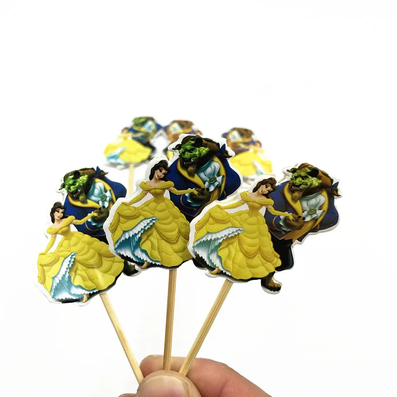 

20pcs/lot Beauty and Beast theme cupcake topper fruit dessert picker Beauty and Beast theme cupcake decoration beauty cake toppe