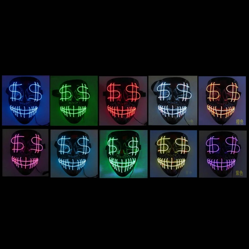 Светодиодный флуоресцентный доллар светящаяся маска светодиодный светящийся страшный костюмная Маска Косплей Хэллоуин Вечерние наряды