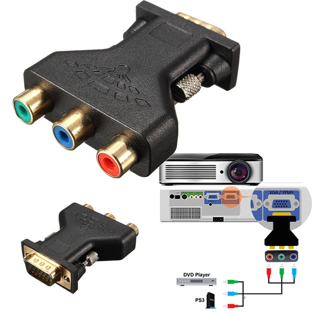 VGA к RCA соединитель конвертер мужской VGA к 3 RCA RGB видео Женский к HD 15-Pin VGA стиль компонент видео разъем адаптер