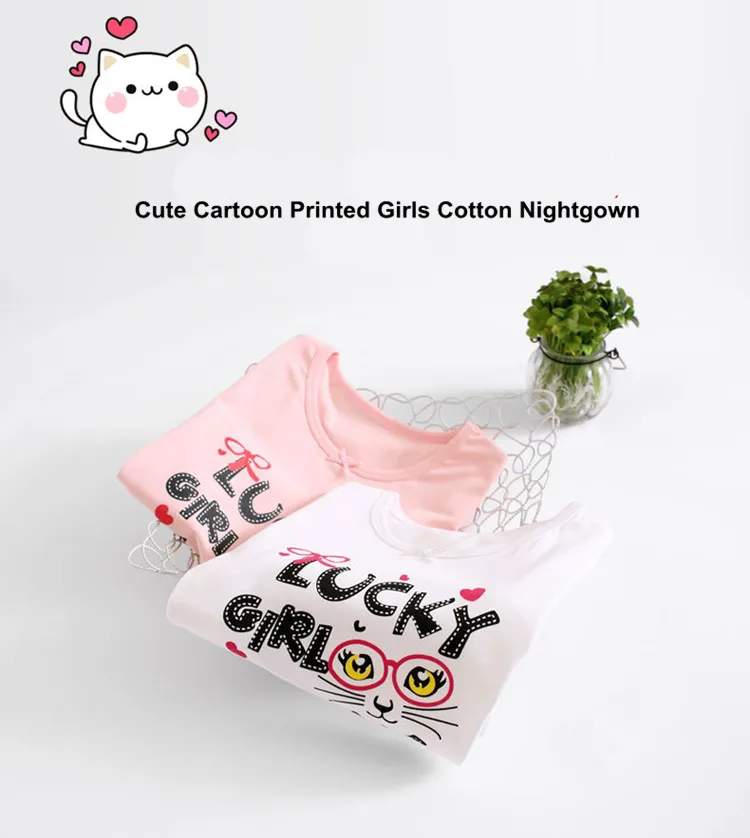 Cute Cartoon Printed Girls Cotton Nightgown 01
