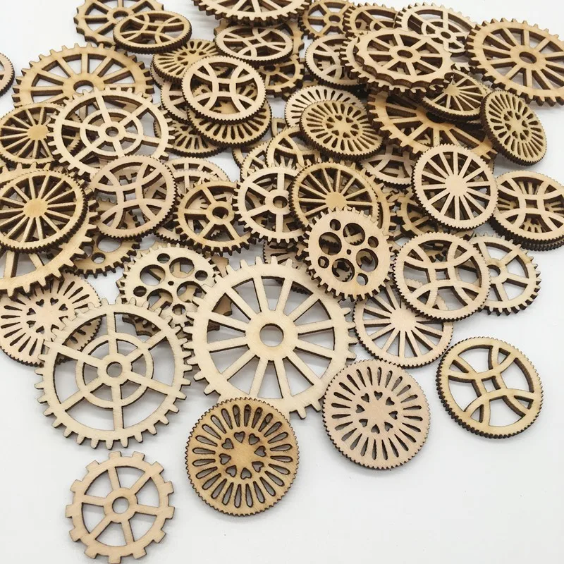 

50pcs/lot Mixed Wheel Gear Heart Pattern Wooden Craft Hanging Ornaments Home Party Embellishment DIY Scrapbooking Crafts 62577