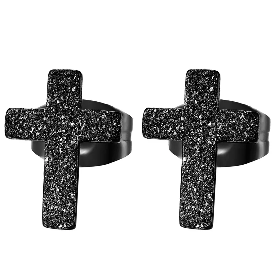 Boniskiss тусклый лак маленький черный гвоздик в форме Креста из нержавеющей стали серьги для женщин и мужчин горячая мода Brincos Pendientes