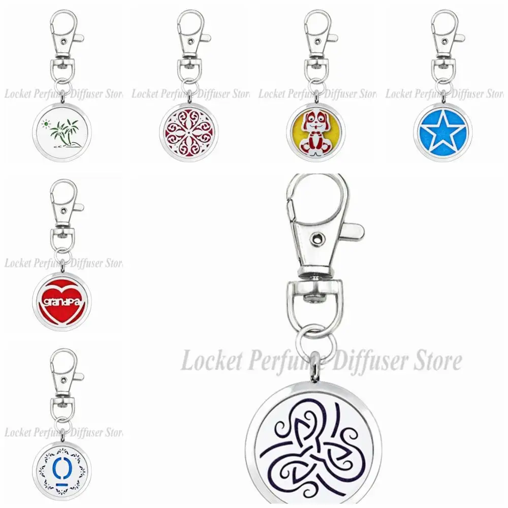 

new arrival flower dog 30mm Aromatherapy Diffuser Keychain Lobster Clip Essential Oil Perfume Key Chain Keyring Jewelry 5 Pads