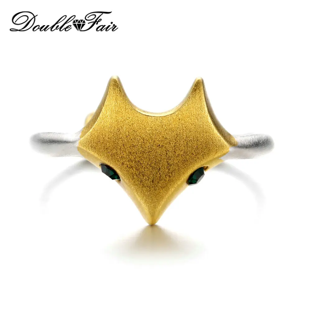 Double Fair Charm Fox 2 Colors Wiredrawing Design 100% 925 Sterling Silver Rings Adjustable Gold & Silver Ring For Women DFRY011
