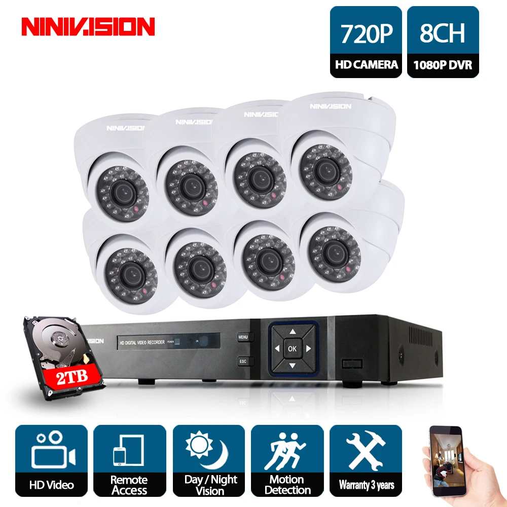 8 канальный 1080P DVR 8CH AHD 8*720P 1.0MP камера s внутреннее ночное видение система