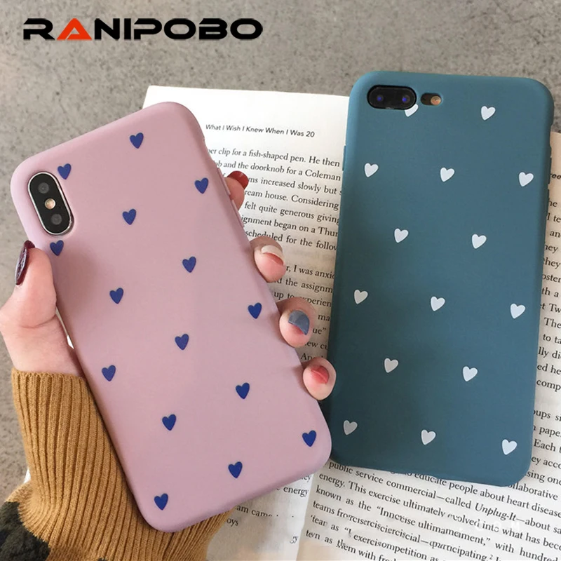 

Cartoon Pink Love Heart Phone Case For iphone XS Max XR XS X 8 7 6 6S 6 Plus Cases Cute Couples Candy Color Back Cover Capa
