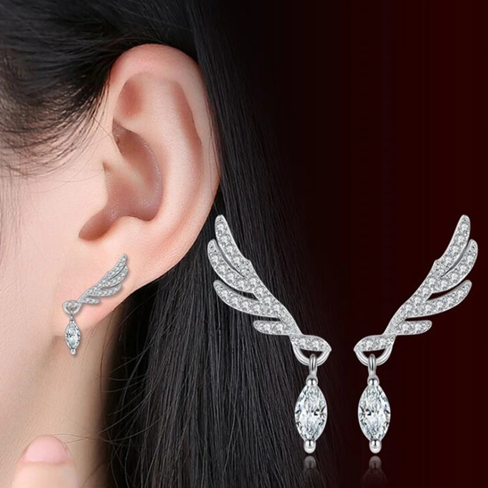 Роскошные модные брендовые серебряные серьги, темпераментные циркониевые серьги с геометрическими крыльями, женские маленькие ювелирные изделия, Милые простые серьги