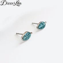 DIEERLAN Fashion 925 Sterling Silver Small Green Leaf Earrings For Women Bijoux Statement Jewelry Pendientes Brincos Wholesale