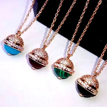 

Rose Gold Tone Adjustable Long Chains Necklace Gorgeous Red Green Black Malachite Pendant Necklace for Women Brand Jewelry