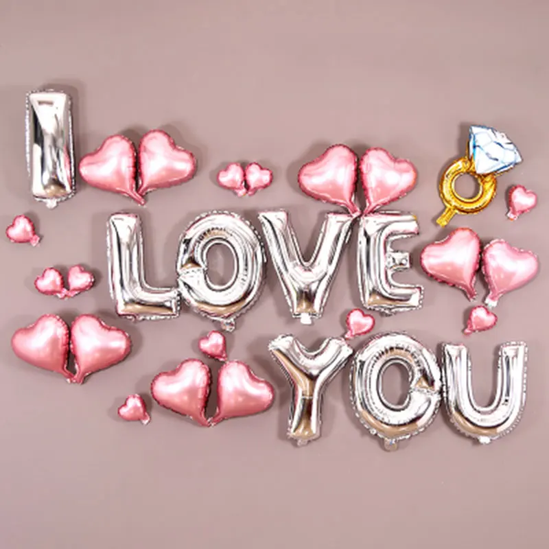 29pscI LOVE YOU буквы алюминиевый шар 5 дюймов и 10 воздушные шары в форме сердца