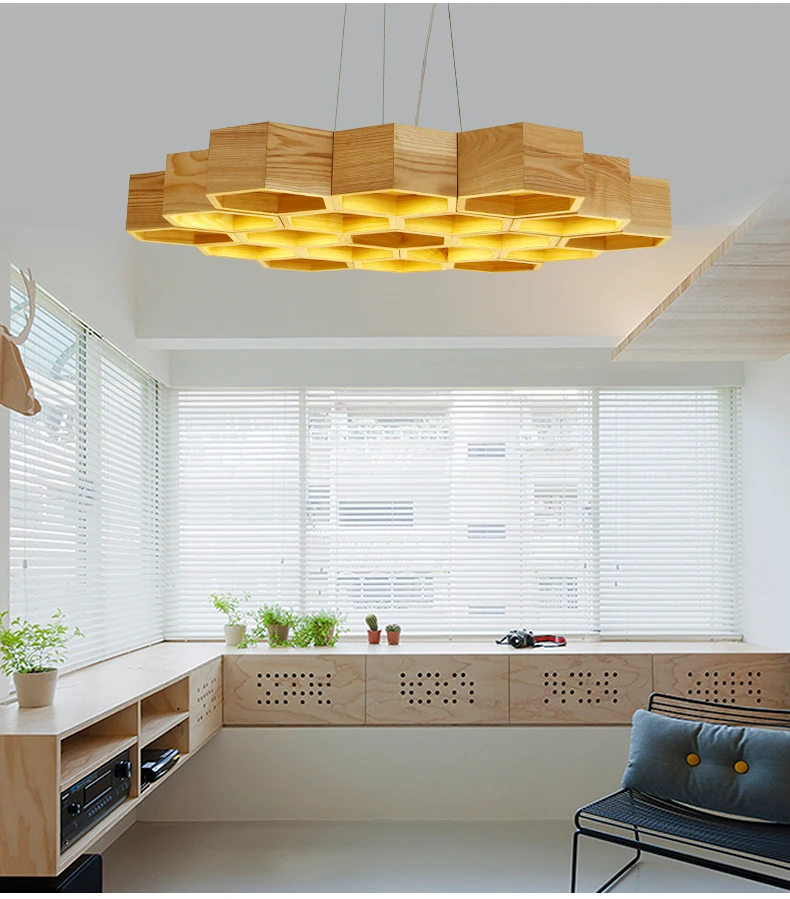 Дизайнерский выбор деревянный кулон соты светильник скандинавский креативный минималистичный гостиной обеденный деревянный подвесной светильник hanglamp