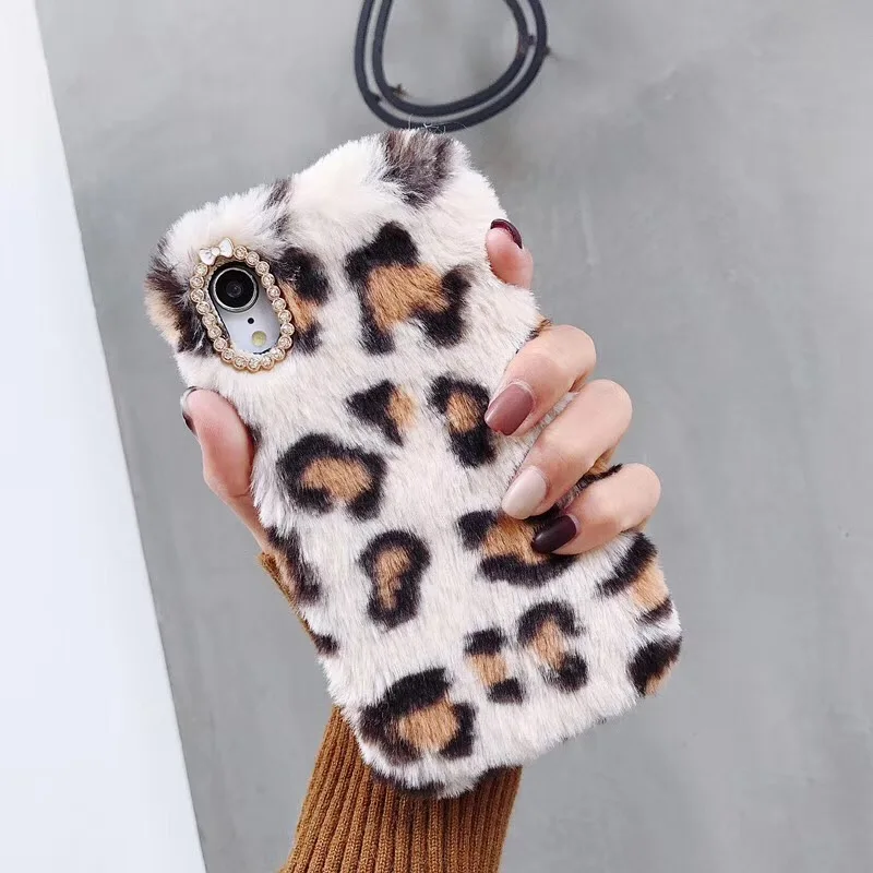 

Cute Fluffy Rabbit Hairs Fur Case For iPhone X XS 8 7 Plus 6 6S Plus Cover Bling Soft TPU Furry Phone Cases For iPhone XR XS Max