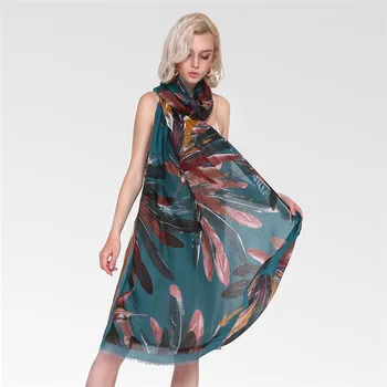 

Scarves for Women Fashion 2018 Autumn and Winter Long Cotton Scarf Feather print Shawl Scarf hijab scarf