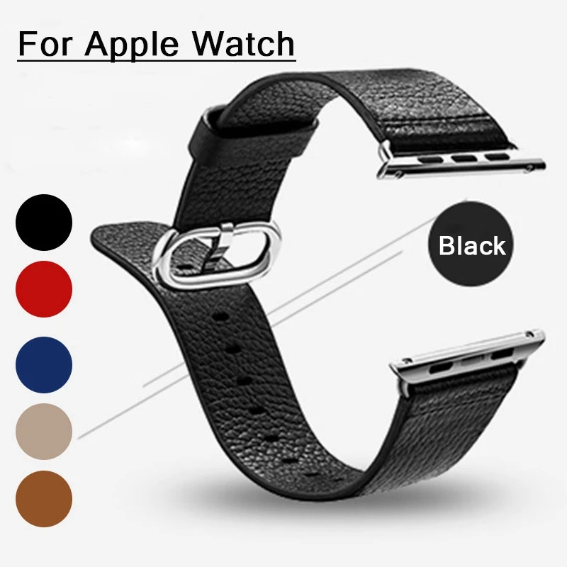 Men S Sports Bracelet Genuine Leather Wrist Watch Bands Connector Adapter Strap For 42MM 38MM Apple