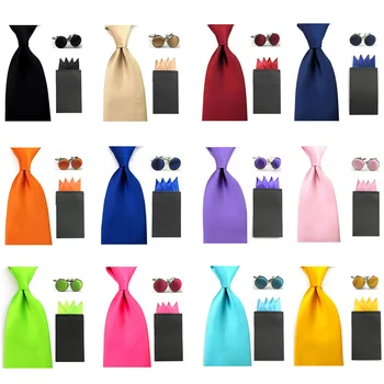 

Men Satin Solid Color Wide 8cm Necktie 4 Point Pocket Square Hanky Cufflinks Set SETBW0044