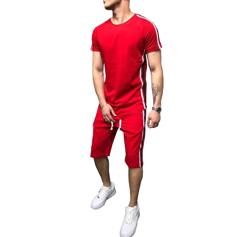Летняя спортивная одежда, шорты с коротким рукавом, мужской костюм из двух предметов, качественная футболка, Повседневная модная мужская одежда большого размера, из двух предметов