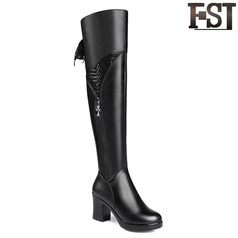 

FSJ Genuine Leather Women Cow Leather Over the Knee Boots Riding Equestrian Platform Zipper Spring/Autumn Winter Big Size 41