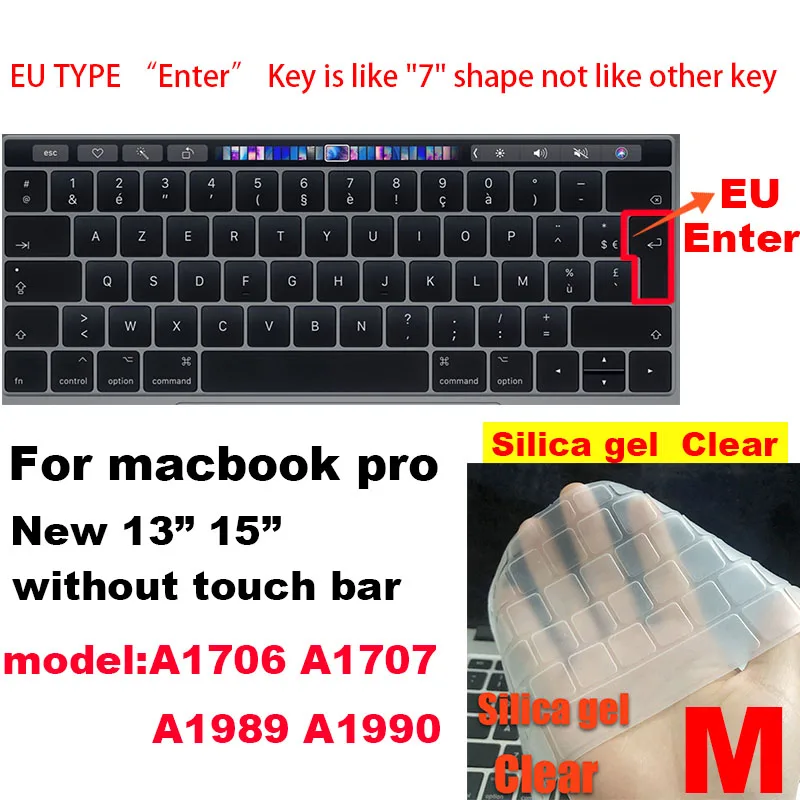 Для Apple Macbook air pro retina EU/US версия A1466/1502/1398/1534/1990 Клавиатура Чехол Silica гелевый из термопластика прозрачный протектор пленка - Цвет: M